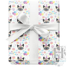 Siamese Cat Birthday Gift Wrapping Paper in White