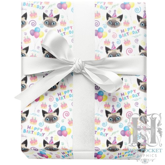 Siamese Cat Birthday Gift Wrapping Paper in White Geschenkpapier