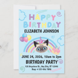 Siamese Cat Birthday Invitation in Blue Einladung