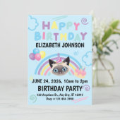 Siamese Cat Birthday Invitation in Blue Einladung (Stehend Vorderseite)