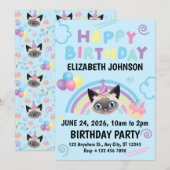 Siamese Cat Birthday Invitation in Blue Einladung (Vorne/Hinten)