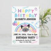 Siamese Cat Birthday Invitation in White Einladung (Stehend Vorderseite)