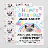 Siamese Cat Birthday Invitation in White Einladung (Vorne/Hinten)