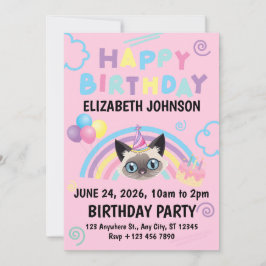 Siamese Cat Birthday Party Invitation Pink Einladung