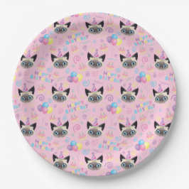 Siamese Cat Birthday Party Paper Plates Pink Pappteller