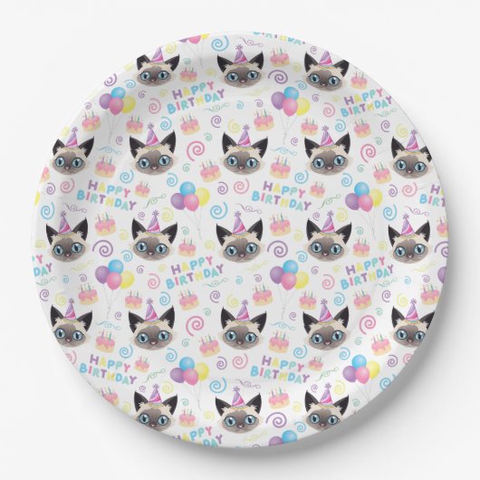 Siamese Cat Birthday Party Paper Plates White Pappteller (Vorderseite)