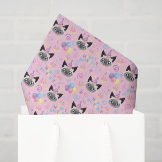 Siamese Cat Birthday Tissue Paper in Pink Seidenpapier (Geschenk Tasche)