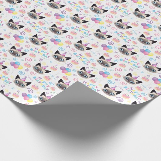 Siamese Cat Birthday Wrapping Paper Geschenkpapier (Ecke)