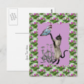 Siamese Cat Blue Butterfly Daisies Postcard Postkarte (Vorne/Hinten)