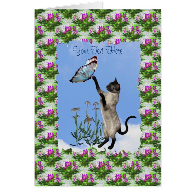 Siamese Cat Blue Butterfly Niedlich Card (Vorne)
