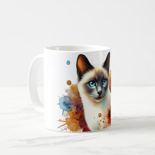 Siamese Cat Blue Point Watercolor Kaffeetasse (Vorderseite Links)