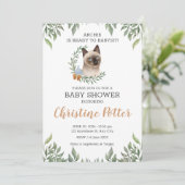 Siamese Cat Boy Boho Greenery Baby Shower Einladung (Stehend Vorderseite)