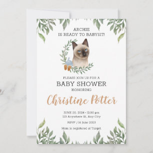 Siamese Cat Boy Boho Greenery Baby Shower Einladung