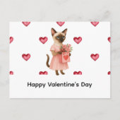 Siamese Cat brings roses for Valentines' day Postkarte (Vorderseite)