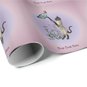 Siamese Cat Butterfly Daisies Personalisiert Geschenkpapier (Rolleneckpunkt)