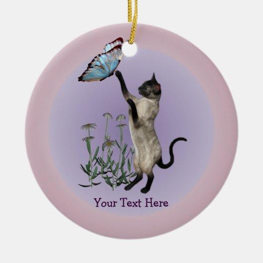 Siamese Cat Butterfly Daisies Personalisiert Ornam Keramik Ornament (Vorne)