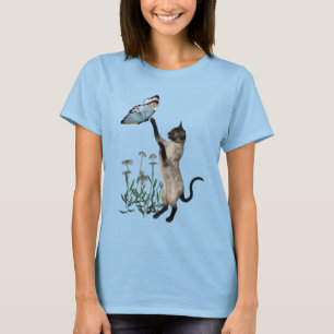 Siamese Cat Butterfly Daisy Blume T-Shirt