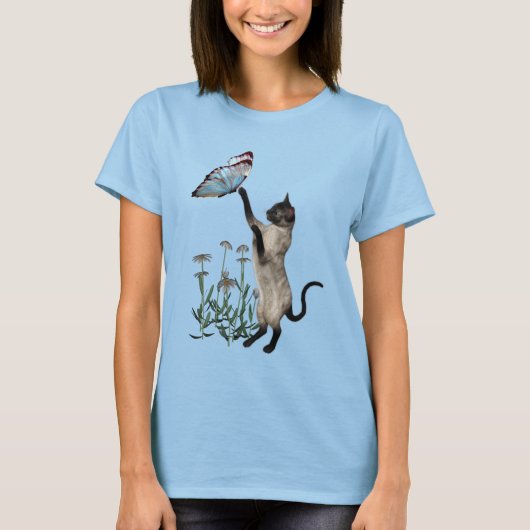 Siamese Cat Butterfly Daisy Blume T-Shirt (Vorderseite)