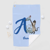 Siamese Cat Butterfly Monogram Initial A Golfhandtuch (Insitu)
