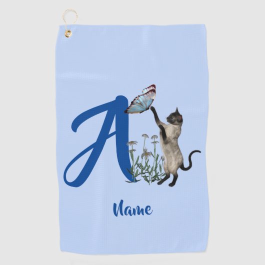 Siamese Cat Butterfly Monogram Initial A Golfhandtuch (Vorderseite)