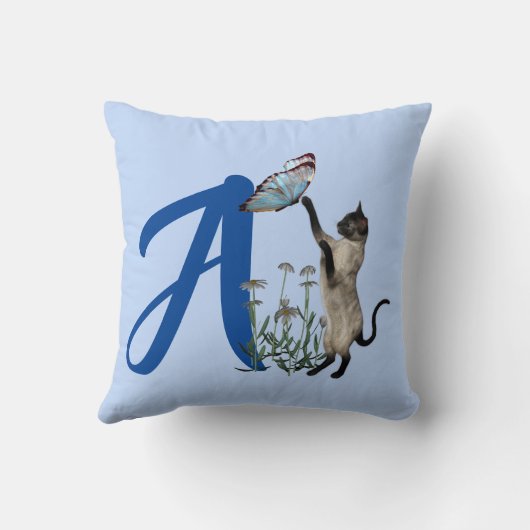 Siamese Cat Butterfly Monogram Initial A Kissen (Rückseite)