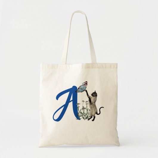 Siamese Cat Butterfly Monogram Initial A Tragetasche (Vorne)
