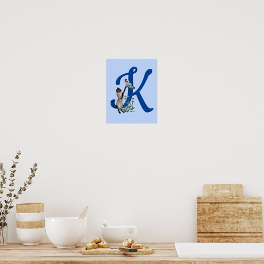 Siamese Cat Butterfly Monogram Initial K Poster (Küche)