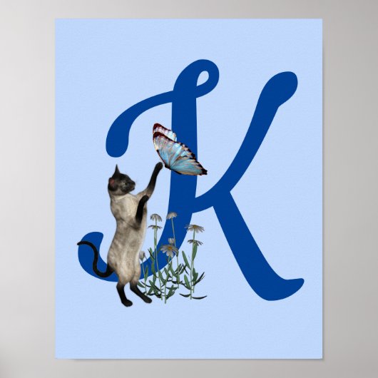 Siamese Cat Butterfly Monogram Initial K Poster (Vorne)