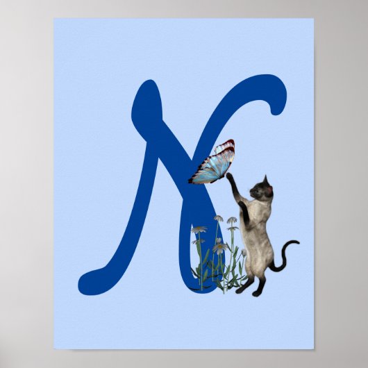Siamese Cat Butterfly Monogram Initial N Poster (Vorne)