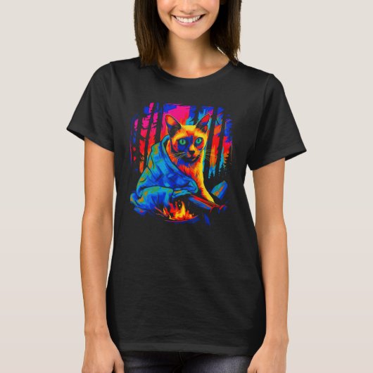 Siamese Cat Camping T-Shirt (Vorderseite)