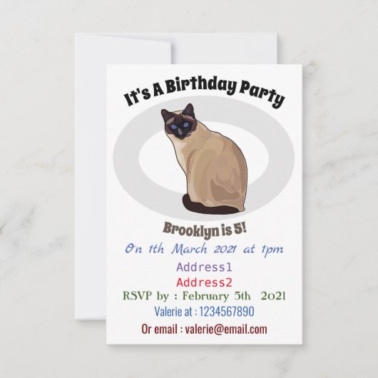 Siamese cat cartoon illustration einladung (Vorderseite)