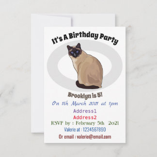 Siamese cat cartoon illustration einladung