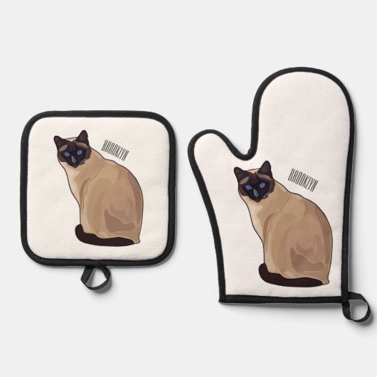 Siamese cat cartoon illustration ofenhandschuh & Topflappen-Set (Vorderseite)