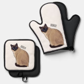 Siamese cat cartoon illustration ofenhandschuh & Topflappen-Set (Vorderseite/Rückseite)