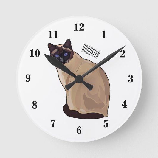 Siamese cat cartoon illustration runde wanduhr (Vorderseite)