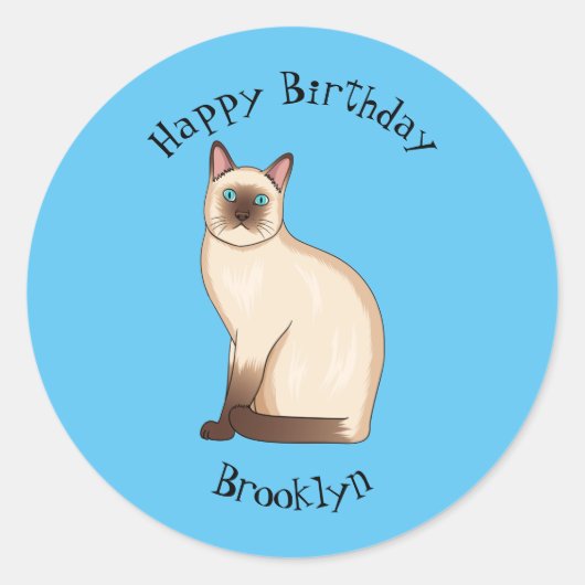 Siamese cat cartoon illustration runder aufkleber (Vorderseite)