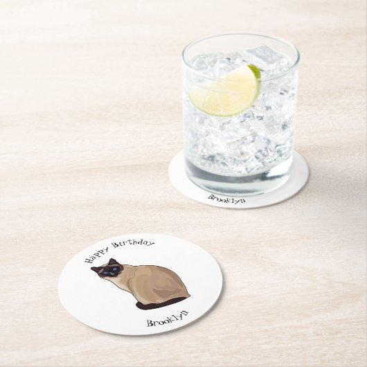 Siamese cat cartoon illustration runder pappuntersetzer (Vor Ort)