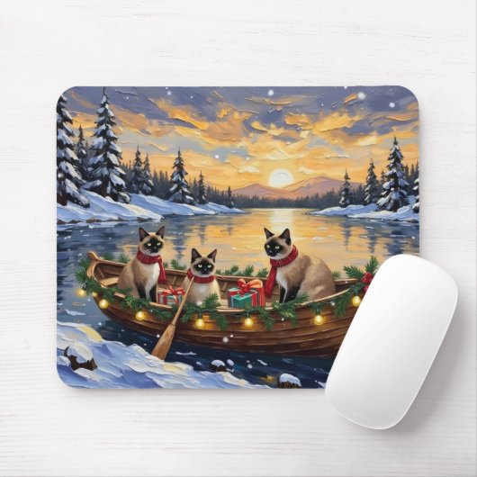 Siamese Cat Christmas Boat Holiday Mousepad (Mit Mouse)