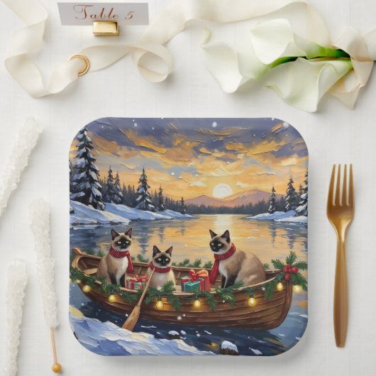 Siamese Cat Christmas Boat Holiday Pappteller (Hochzeit)
