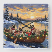 Siamese Cat Christmas Boat Holiday Quadratische Wanduhr (Vorderseite)