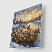 Siamese Cat Christmas Boat Holiday Quadratische Wanduhr (Winkel)