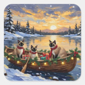 Siamese Cat Christmas Boat Holiday Quadratischer Aufkleber (Vorderseite)
