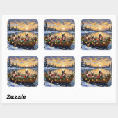 Siamese Cat Christmas Boat Holiday Quadratischer Aufkleber (Blatt)