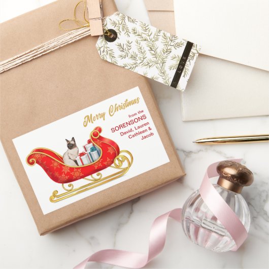 Siamese Cat Christmas Geschenk Sleigh Rechteckiger Aufkleber (Schenken)