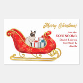 Siamese Cat Christmas Geschenk Sleigh Rechteckiger Aufkleber (Vorderseite)
