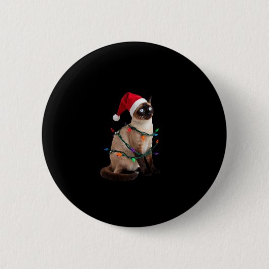 Siamese Cat Christmas Lights Xmas Cat Lover T-Shir Button (Vorderseite)
