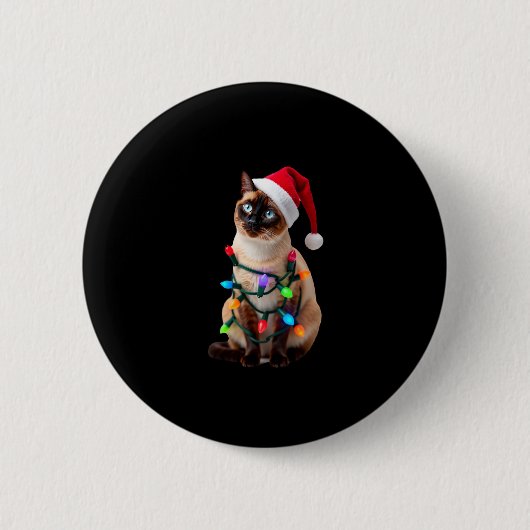 Siamese Cat Christmas Lights Xmas Cat Lover T-Shir Button (Vorderseite)