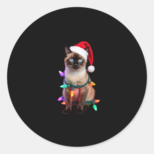 Siamese Cat Christmas Lights Xmas Cat Lover T-Shir Runder Aufkleber (Vorderseite)