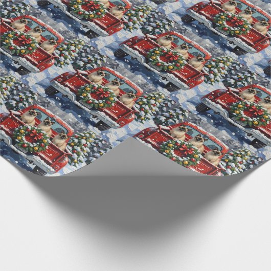 Siamese Cat Christmas Red Truck Holiday Geschenkpapier (Ecke)