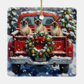 Siamese Cat Christmas Red Truck Holiday Keramikornament (Rückseite)